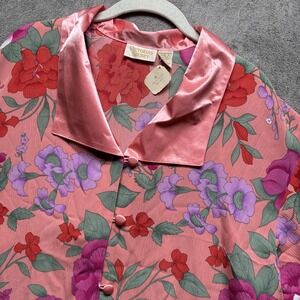 Victorias Secret Gold Label Pink Floral‎ PJ  Shirt M/L Satin Top Deadstock 90s